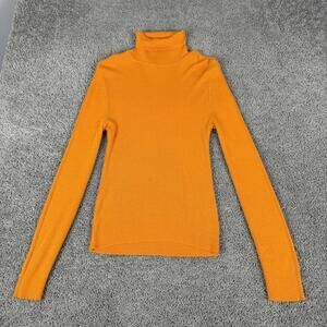 Vintage Fall River Knitting Mills Sweater Womens Small Orange Turtleneck USA 80s